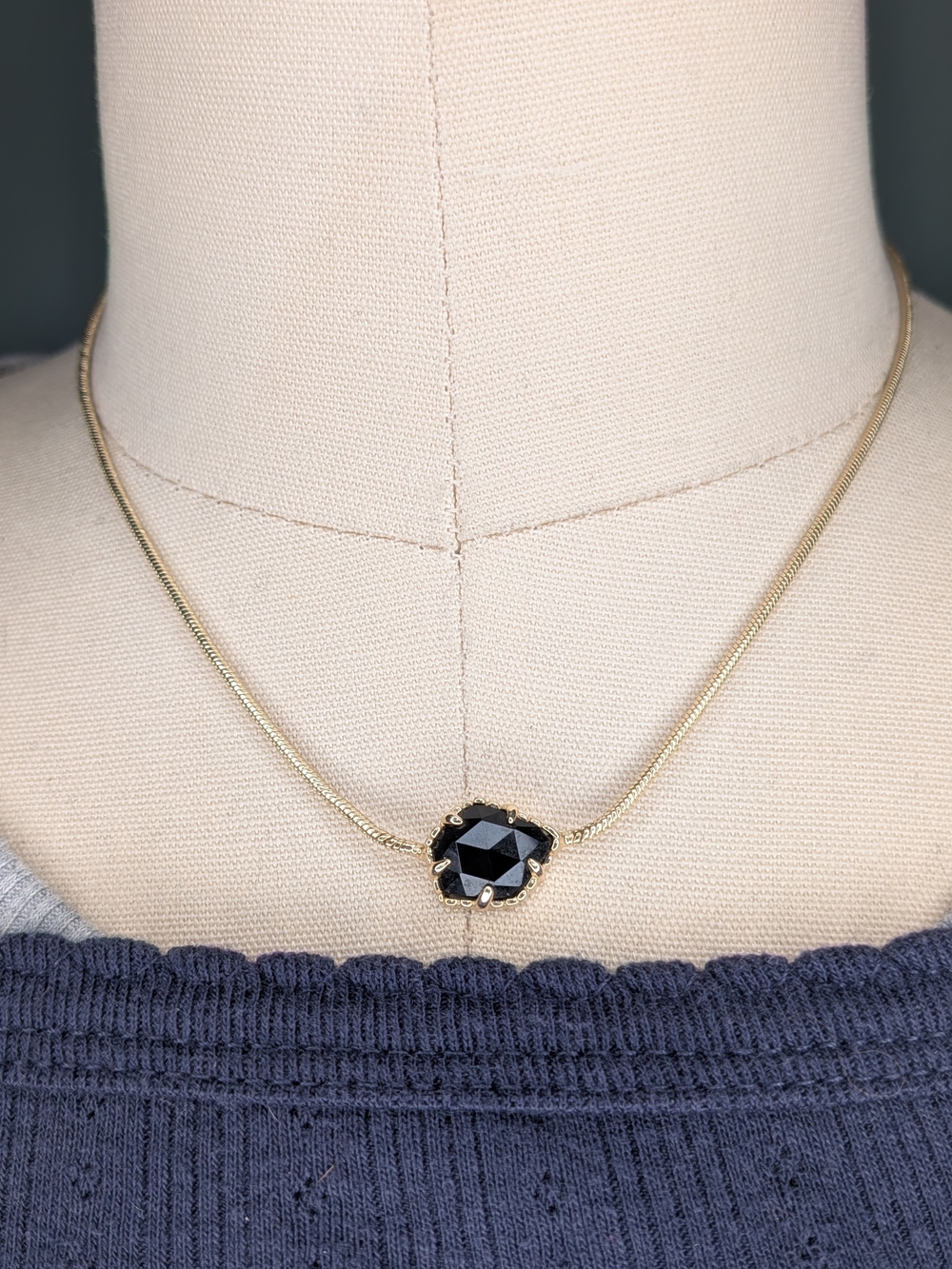 Kendra Scott Gold Snake Chain Faceted Black Opaque Stone Station Necklace